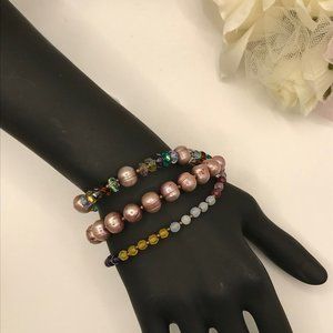 Freshwater Pearl Bracelet 3 strand Fresh Water Pearls + gemstones NEW